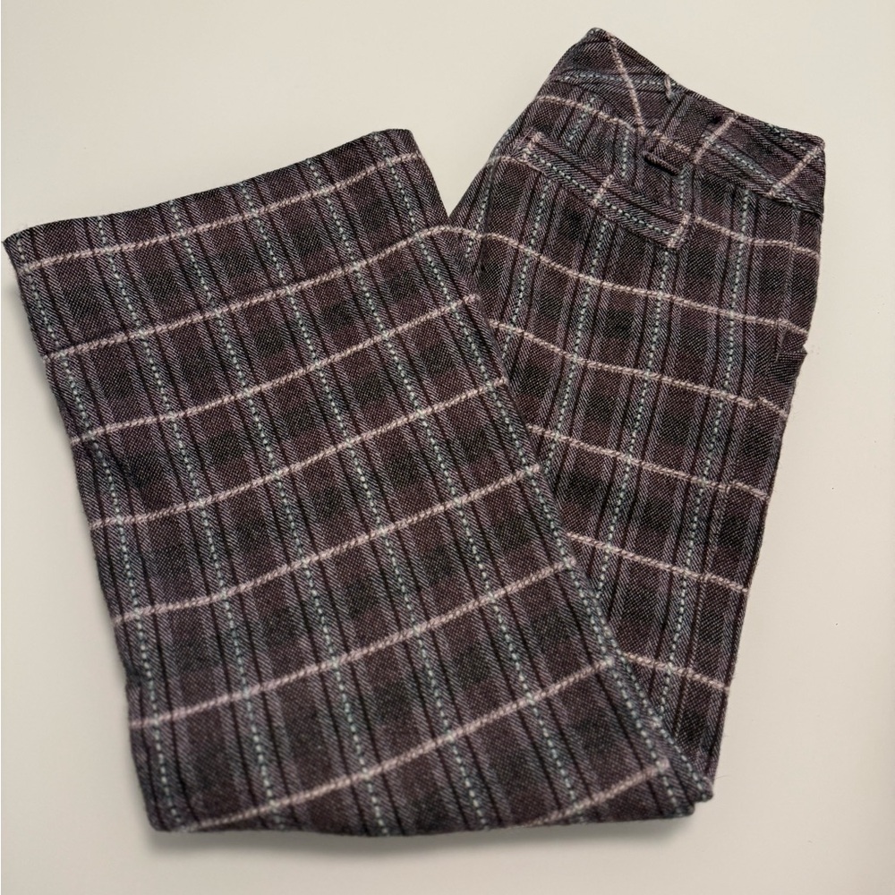 Free People Women’s Mauve Wool Blend Plaid Trousers Size 0 - Picture 5 of 13